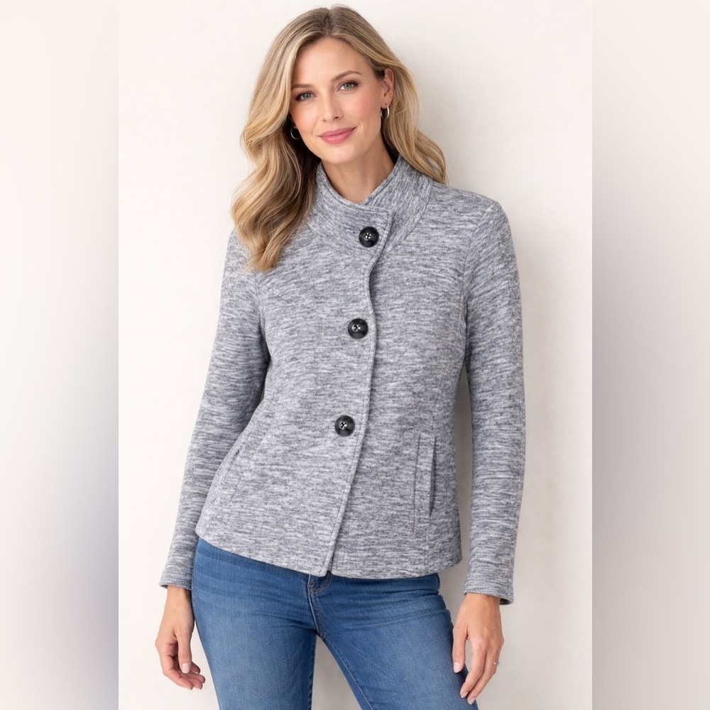 CAbi Heathered Gray Knit Jacket Blazer Size Small